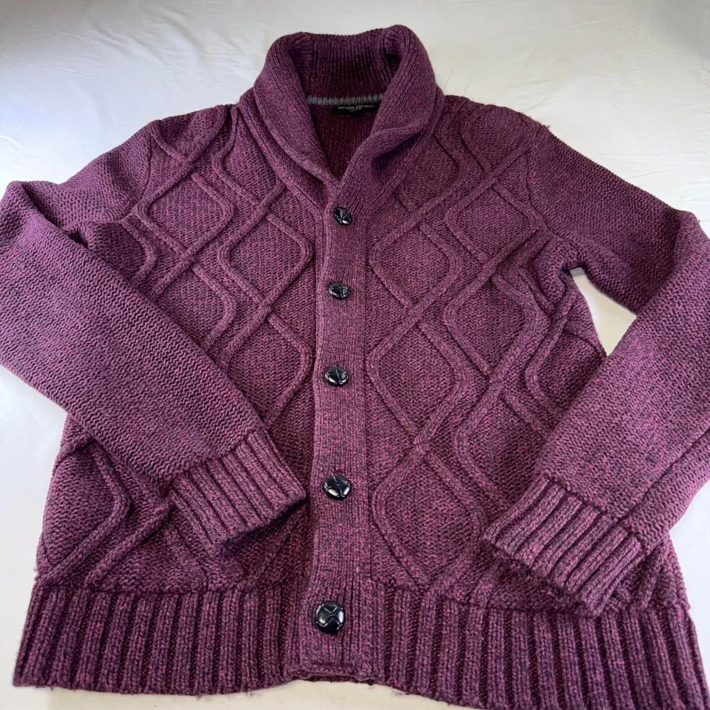 Banana Republic Cardigan Cable Knit Shawl Collar Mens Size Small Leather Buttons
